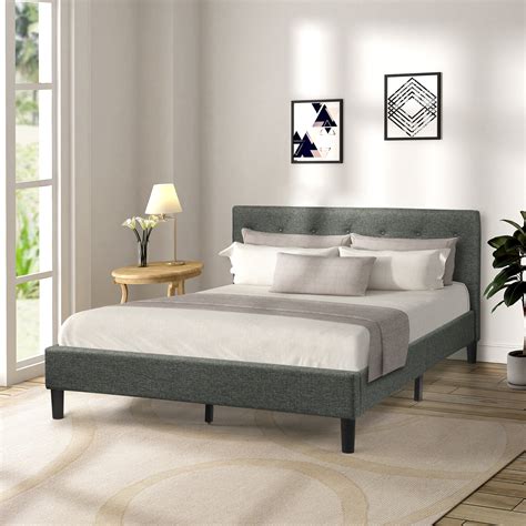 Clearance Queen Bed Frame With Headboard Modern Fabric Upholstered