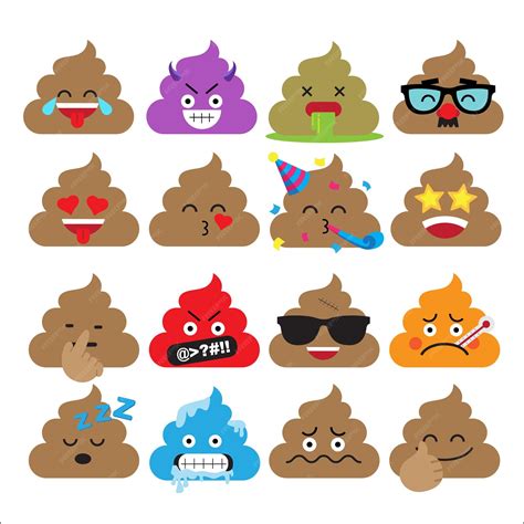 Premium Vector Set Of Cute Poop Emoticons Emoji Flat Design Vector