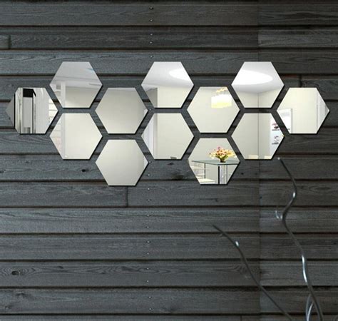 Yusylvia 1set Of 12pcs Hexagon Decorative 3d Acrylic Mirror Wall