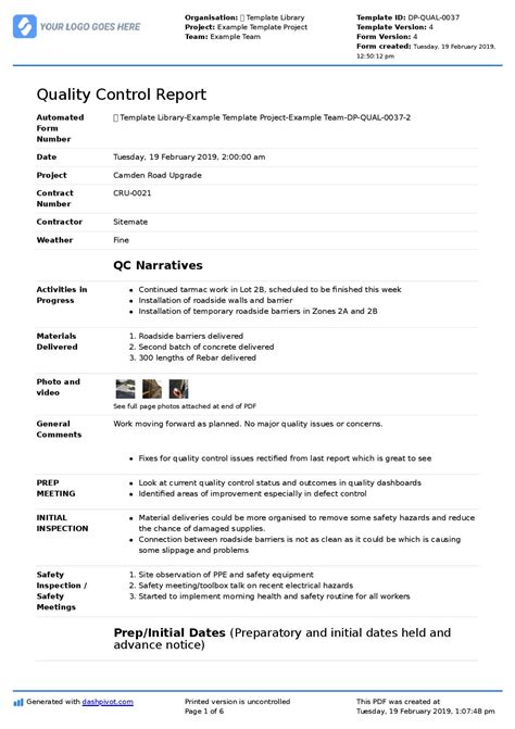Qc Report Template Better Format Than Excel Free To Use