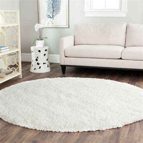 Special deals on round rugs. Shag Shag Round 6'7" Round White Area Rug - Midcentury ...