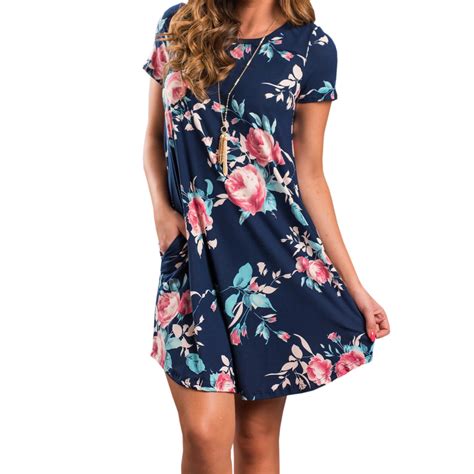 Floral Print Mini Dress 2018 Women Summer Short Sleeve O Neck Dress