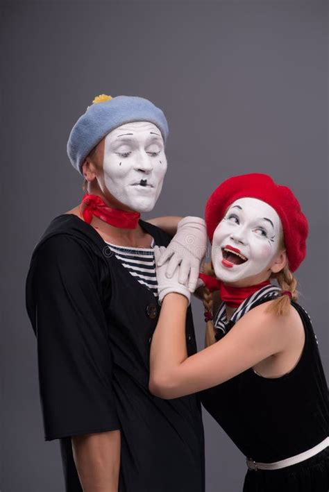 Portrait Of Funny Mime Couple With White Faces And Stock Image Image