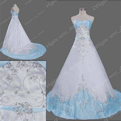 Discount New Arrivals Sweetheart Neckline Satin Ivory And Blue Holiday
