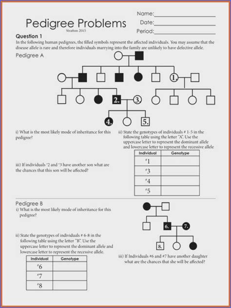 Pedigree Practice Problems Worksheet