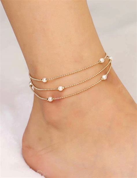 Layered Pearl Anklet In Gold