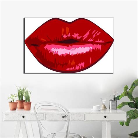 New Impressionist Sexy Red Lips Canvas Painting Modern Abstract Lips Print Poster For Hotel