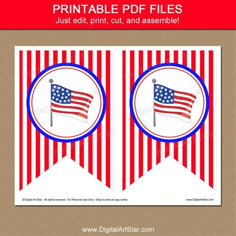 4th Of July Banner Printable Patriotic Banner Editable Etsy