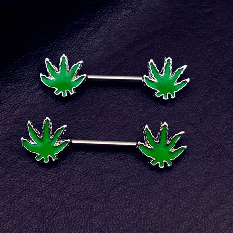 2019 New Arrivels Pot Weed Leaf Piercing Nipple Piercingbarbell Ring Body Jewelry 14g Stainless