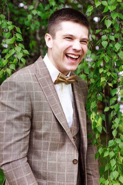 Premium Photo Handsome Groom At Wedding Tuxedo Smiling And Waiting For Bride Happy Smiling