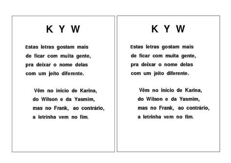 alfabeto k y w com as letras iniciais das palavras · alfabetização blog