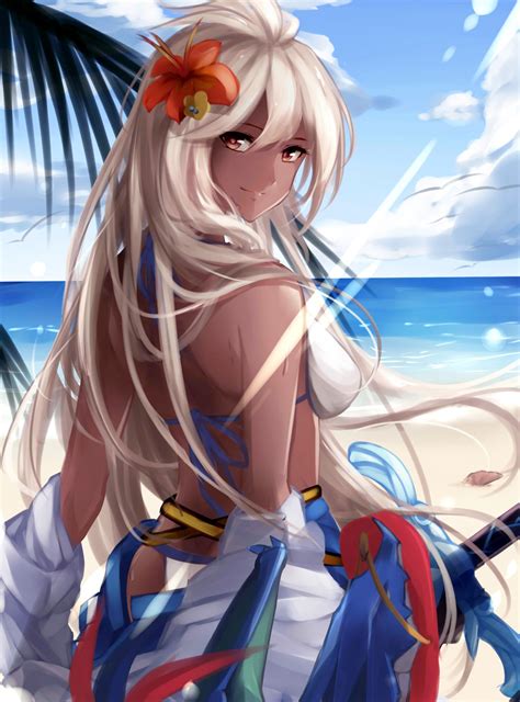 Wallpaper Illustration Sea Long Hair Anime Girls Artwork Beach