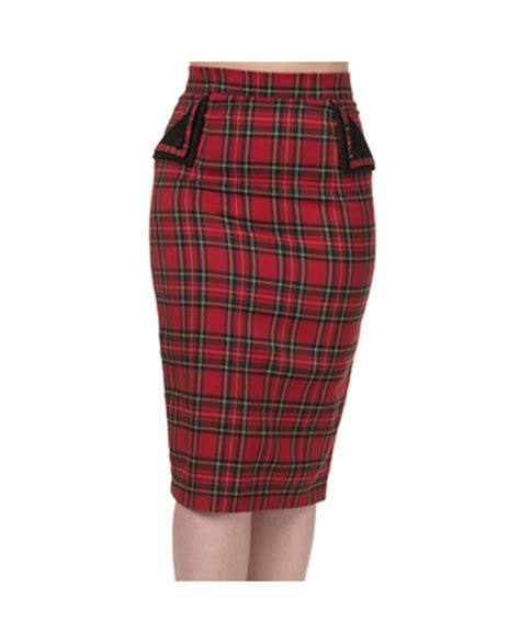 Red Plaid Pinup Pencil Skirt