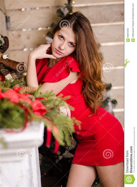 Fashion Interior Photo Of Beautiful Girls With Blond Hair Wear Luxurious Party Dresses And Santa