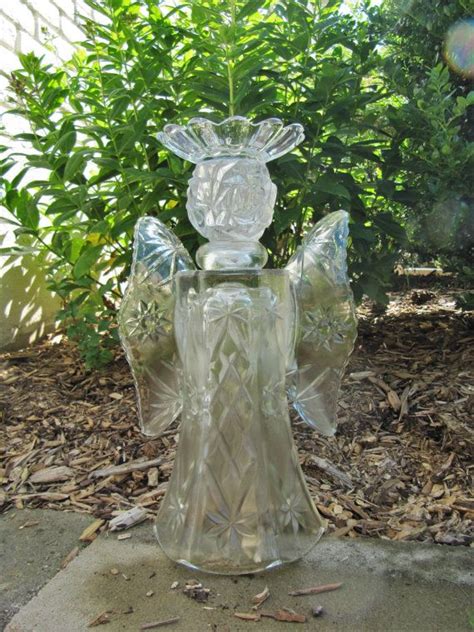 Garden Art Glass Angel Glass Angel Angel Sculpture Upcycled Etsy In