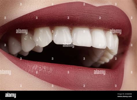 Wide Smile Of Young Beautiful Woman With Perfect Healthy White Teeth On Grey Background Dental
