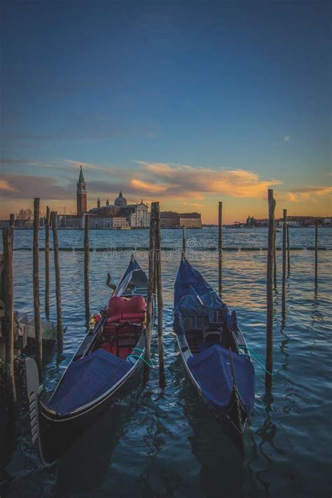 Gondola At The Dock At Sunset Venice Italy Stock Photo Image Of