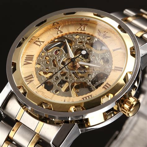 New Luxury Men's Gold Skeleton Mechanical Stainless Steel Sport Wrist Watch EV | eBay