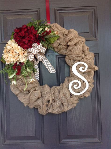 Front Door Springsummer All Season Burlap Hydrangea Wreath With