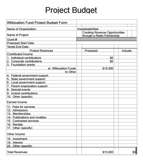 Project Budget Templates Word Pdf Excel