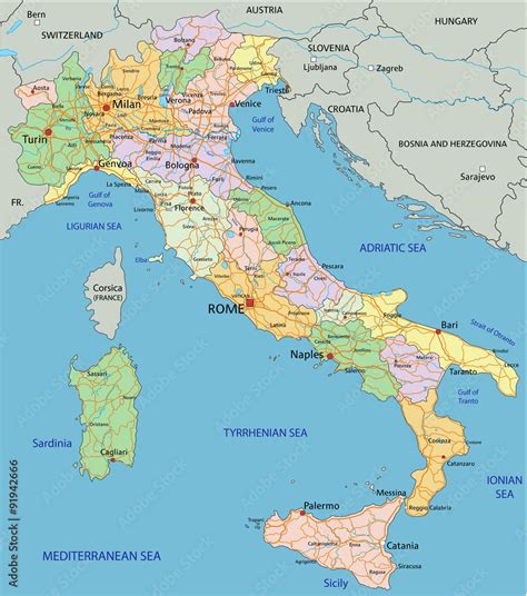 Italy Highly Detailed Editable Political Map With Separated Layers