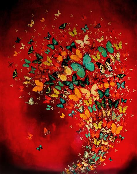 Lily Greenwood Giclée Print Butterflies On Crimson 11x 14 Open