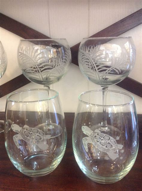 Stemless Wine Glasses With Sea Turtle Etched Glassware Glassware Wine Glasses