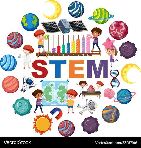 Stem Logo With Kids And Education Objects And Vector Image