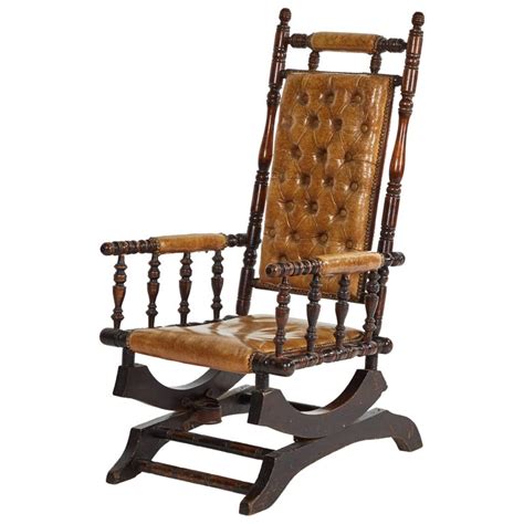 Designed in the 1950s for airborne. Rocking Chair in Mahogany with Tufted Leather Upholstery ...