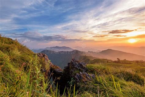 Sunset On Phu Chi Fa Forest Park Thailand Stock Image Image Of Asia