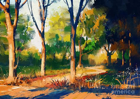 Landscape Painting Of Beautiful Summer Digital Art By Tithi Luadthong