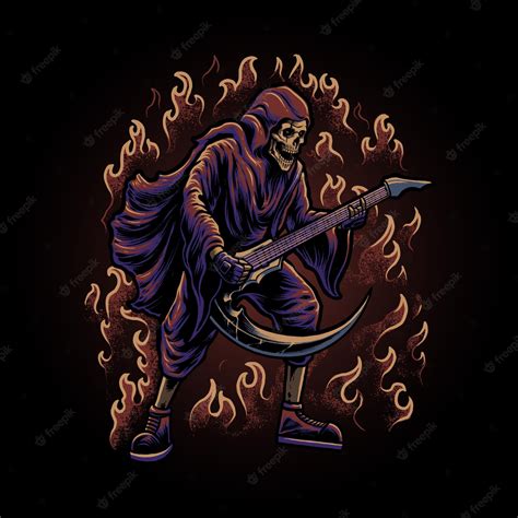 Premium Vector The Grim Reaper With Guitar Illustration