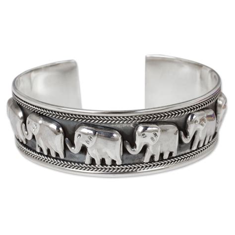 Artisan Crafted Sterling Silver Elephant Cuff Bracelet Grand Elephant