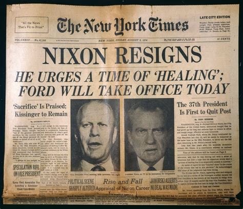 Nixon Resigns Newspaper Nfront Page Of The New York Times 9