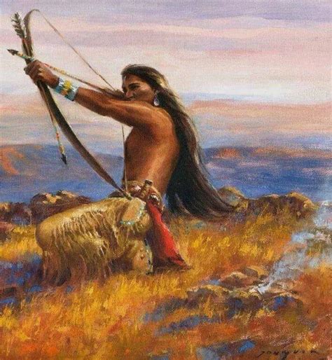 Native American Man Holding A Bow And Shooting An Arrow Art Native American Art Native American
