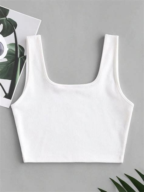 2020 Plain Ribbed Cropped Tank Top White S In Tank Tops And Camis Online