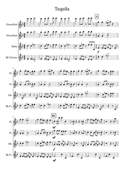 Tequila Sheet Music For Flute Clarinet Other Woodwind Duet