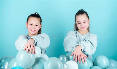 Having Fun Concept Balloon Theme Party Girls Best Friends Near Air Balloons Start This Party