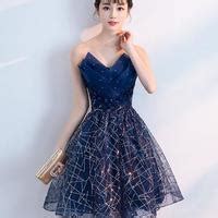 Dark Blue V Neck Tulle Sequin Short Prom Dress Blue Homecoming Dress