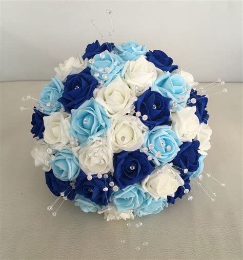 Artificial Flowers Royal Blue Ivory Light Blue Foam Rose