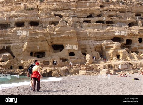 Prehistoric Cave Dwellings In Matala Crete Greece Europe Stock Photo