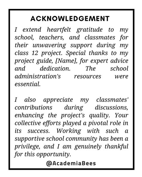 Acknowledgement For Project Class 12 12 Samples And Guideline