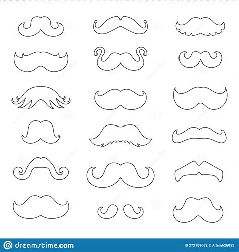 Mustache Icon Dad Whiskers Set Moustache Outline Isolated Vintage