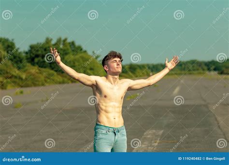 Young Adult Male Shirtless Outdoors Stock Photo Image Of Temperature