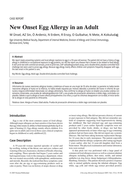 Pdf New Onset Egg Allergy In An Adult