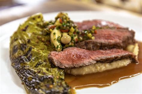 Place a lettuce leaf and a slice of tomato on top, then add a burger, a. Monica Galetti's Grilled Bavette Steak with Brown Butter ...