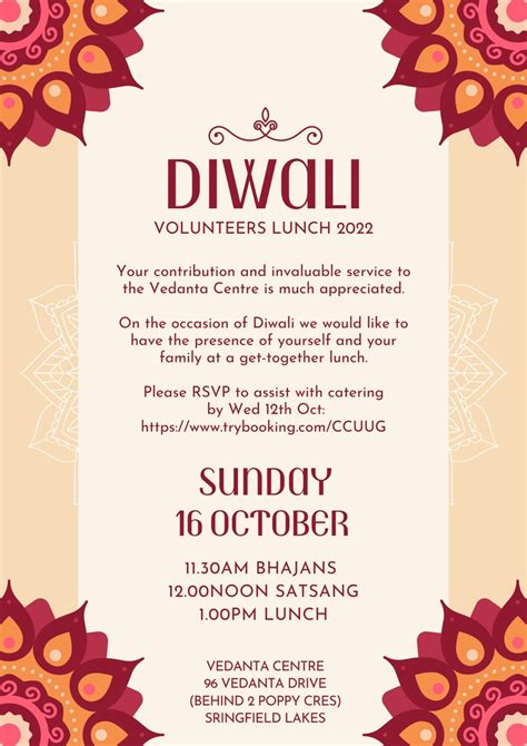 Diwali Volunteer Lunch Tickets Vedanta Centre Springfield Lakes
