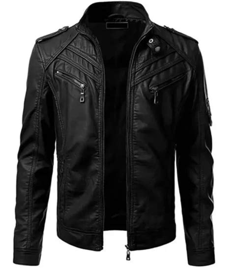 Mens Quilted Black Slim Fit Biker Leather Jacket