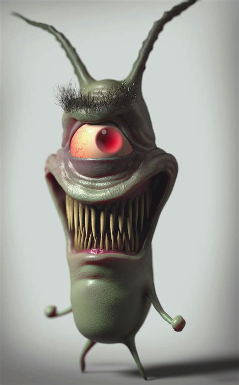 Sheldon Plankton Scary Art Realistic Cartoons Creepy Art