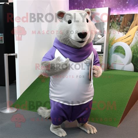 Silver Capybara Mascot Costume Character Dressed With A Polo Shirt And
